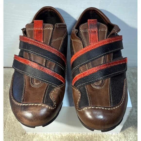 Robert Wayne Shoes Mens Size 7 Brown Leather Casual Sneakers Red & Black Straps - Picture 4 of 12